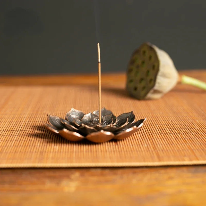 2 in 1 Alloy Incense Burner, Metal sandalwood Incense Sticks Holder, Buddhism Zen Lotus Sticks Incense Censer, Nasturtium Ashtray