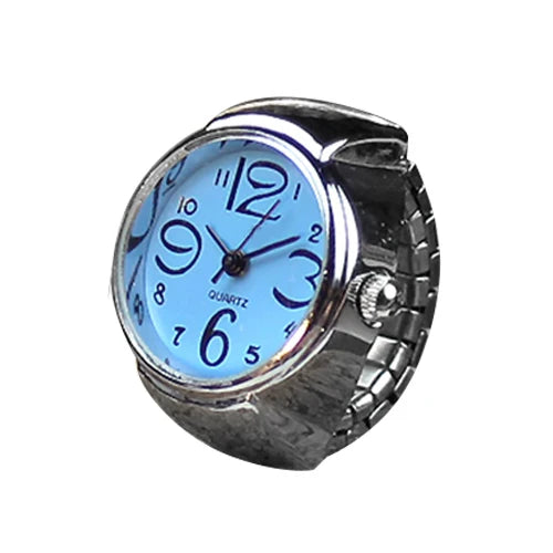 Vintage Punk Finger Watch, Mini Elastic Strap Alloy Watch, Couple Rings, Jewelry Clock, Retro Roman Quartz Watch Rings, For Women, For Men