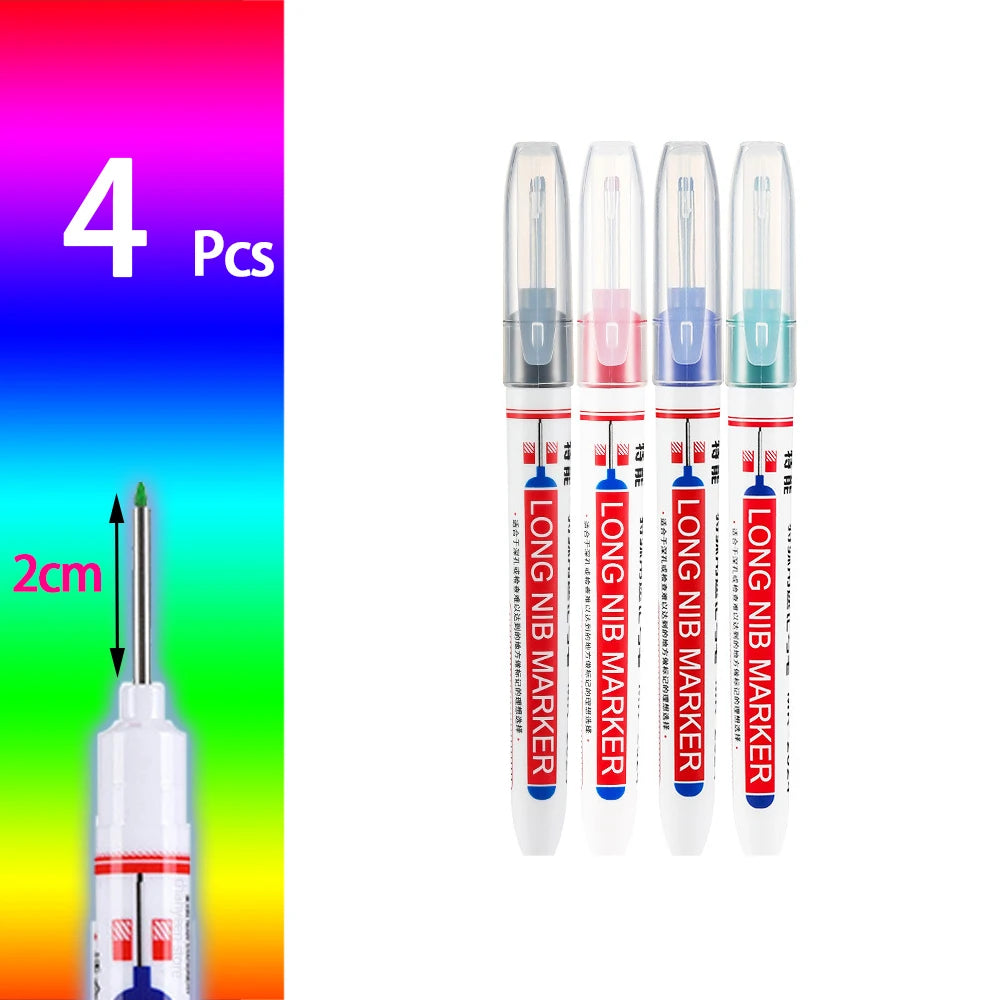 4-80Pcs, 2cm, Waterproof Long Head Markers, Deep Hole Marker Pen for Metal Carpenter, Red/ Black/ Blue/ Green Ink Woodworking Tools