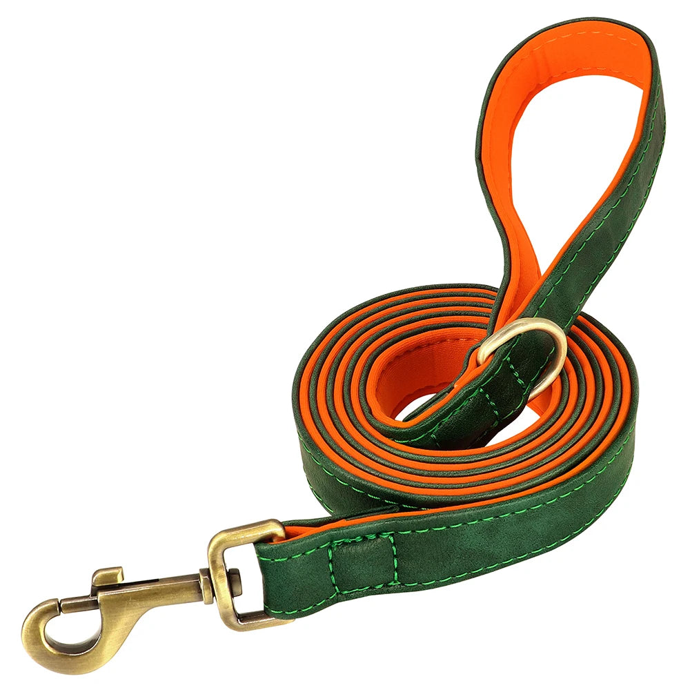 Customized Leather Dog Collar Leash Set, Soft Padded Leather Collar For Small Medium Large Dogs With Free Engraved Nameplate