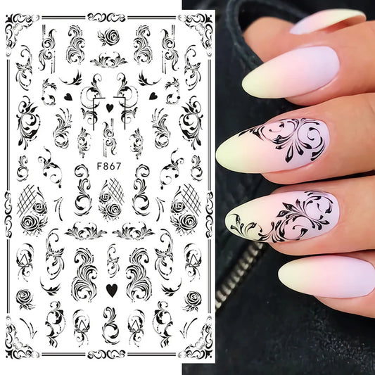 3D Nail Art Decals Tropical Palm Leaves Flowers Laces Faces Adhesive Sliders Nail Stickers Decoration For Nail Manicure