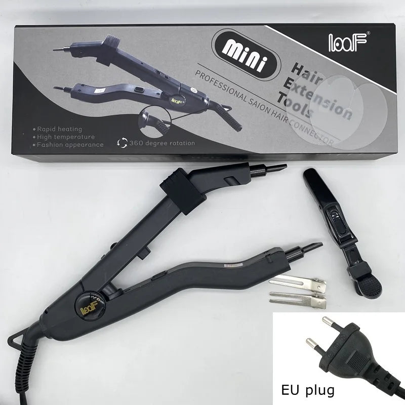 JR609A Conector de calor de pelo negro de calidad, temperatura controlable, kit de herramientas de extensión de pelo con plancha de calor