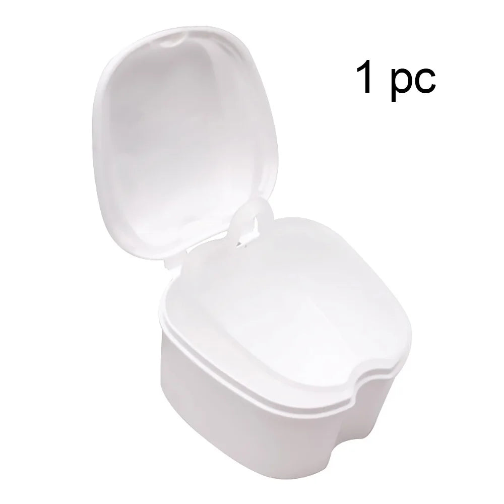 Denture Bath Box, Organizer, Dental False Teeth Storage Box with Hanging Net Container Cleaning Teeth Cases, Artificial Tooth Boxes