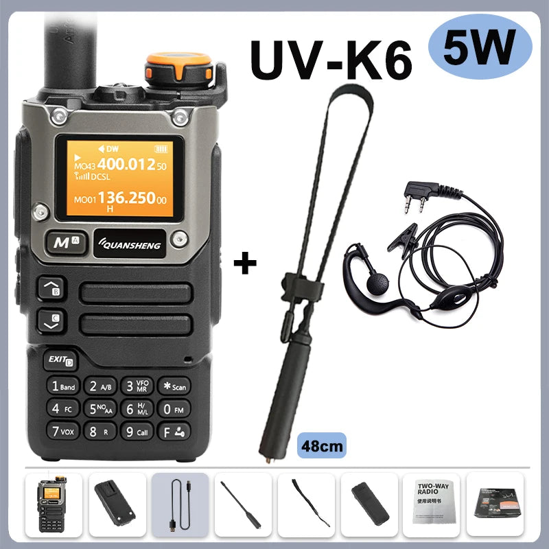 Quansheng UV-K6 Walkie Talkie 5W Radio de banda aérea Carga tipo C UHF VHF DTMF FM Scrambler NOAA Frecuencia inalámbrica Radio CB de dos vías