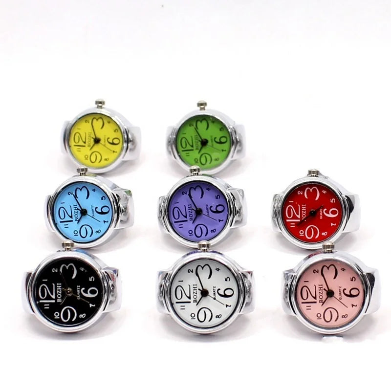 Vintage Punk Finger Watch, Mini Elastic Strap Alloy Watch, Couple Rings, Jewelry Clock, Retro Roman Quartz Watch Rings, For Women, For Men