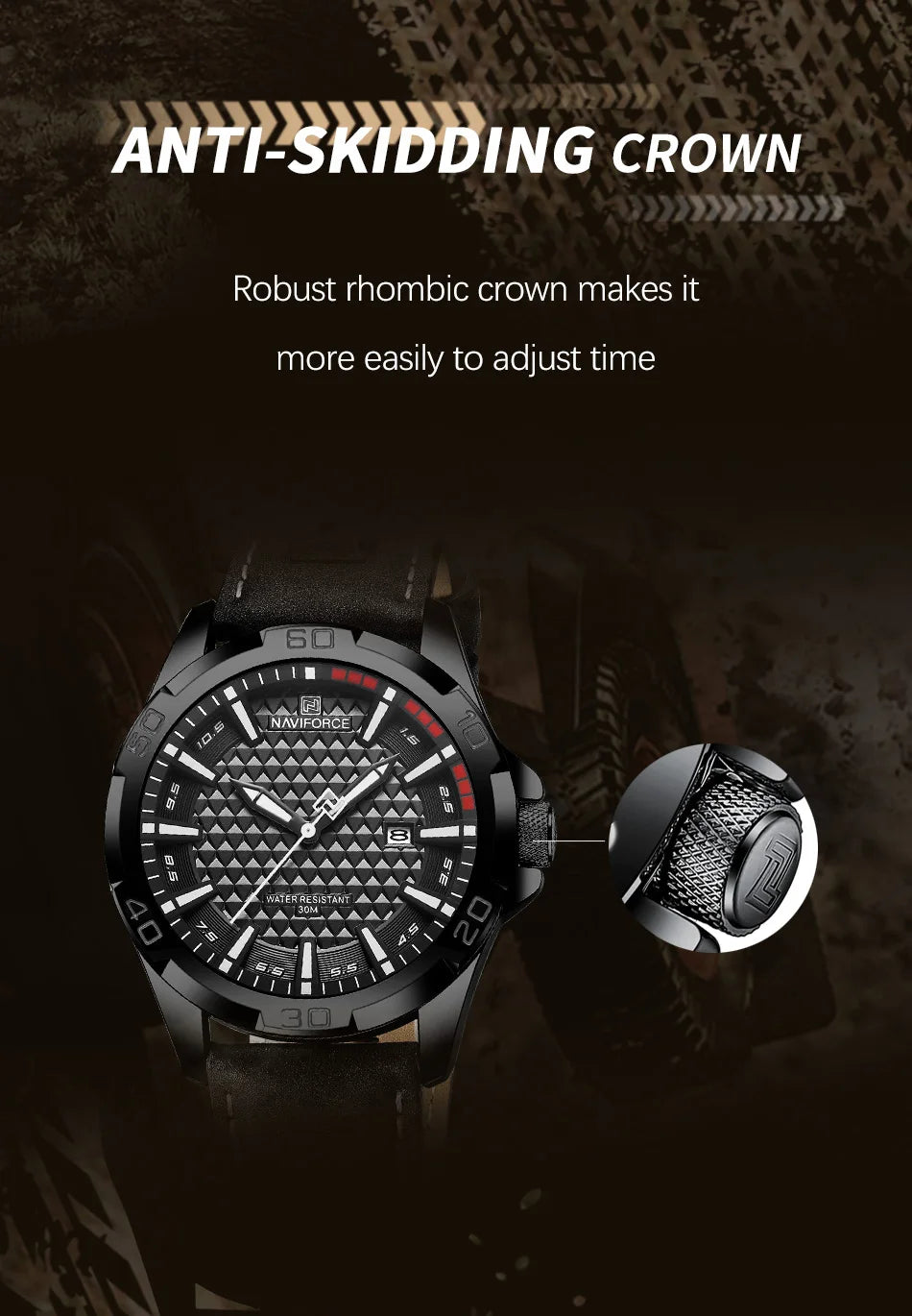 Men Fashion Quartz Watches, Male Leather Strap Sport Waterproof Wristwatches, Calendar Clock, Relogio Masculino, NAVIFORCE