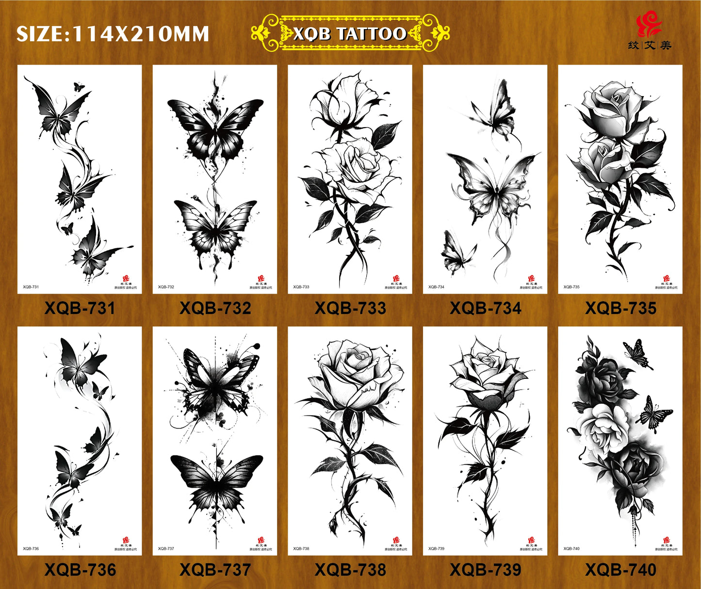 Black Flower Waterproof Temporary Tattoo Sticker, Beauty Butterfly Rose for Women, 3D Flash Body Arm Art Washable Fake Tattoos