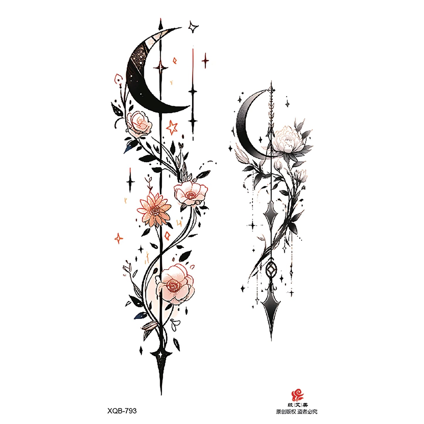 Black Flower Waterproof Temporary Tattoo Sticker, Beauty Butterfly Rose for Women, 3D Flash Body Arm Art Washable Fake Tattoos