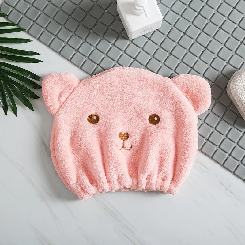 1pc Hair Drying Cap, Soft Absorbent Wrapped Cartoon Bear Design, Reusable Bathroom Essential for Women & Girls