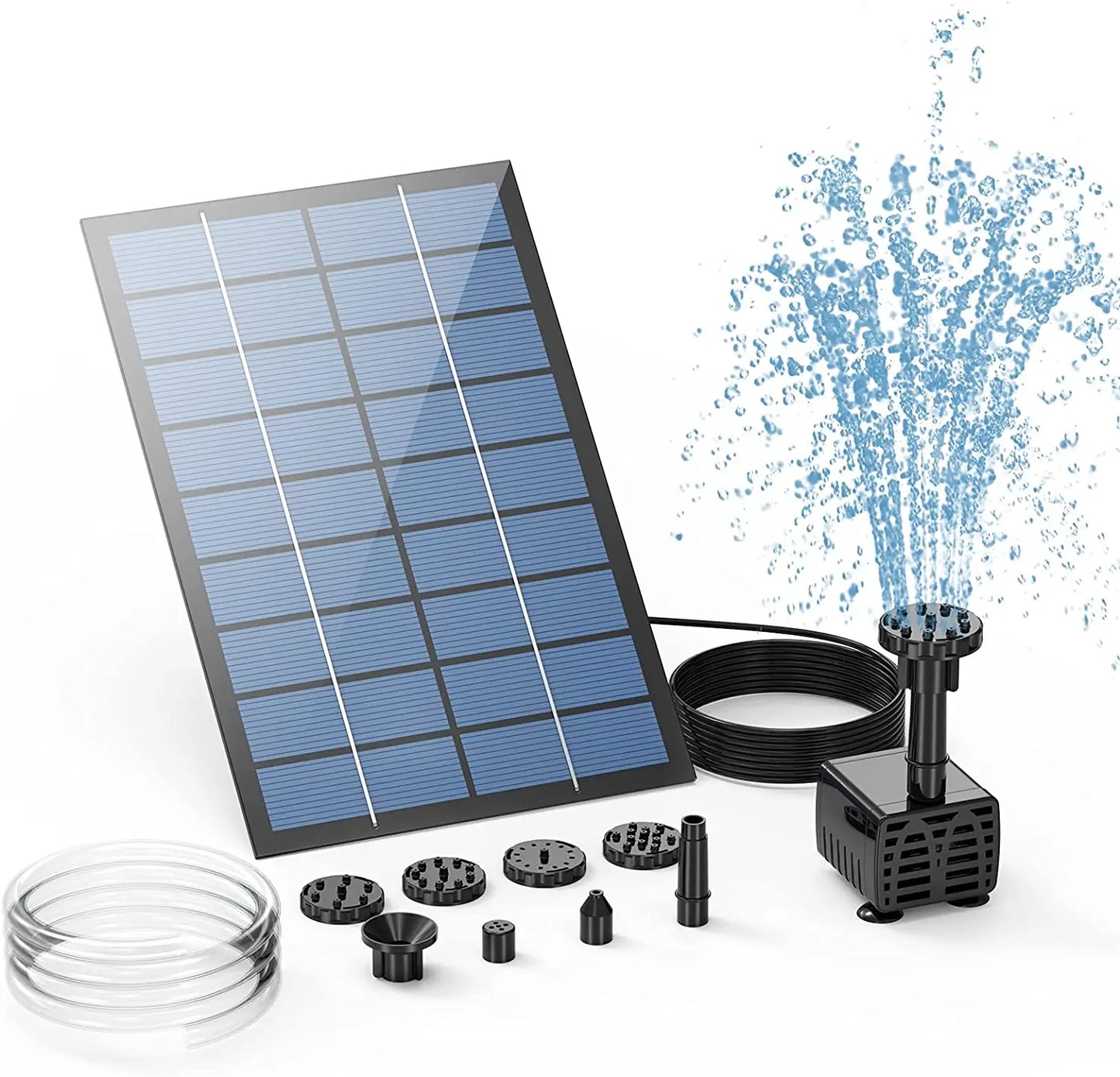 2.5W Solar Water Pump Fountain with 6Nozzles and 4ft Water Pipe, Solar Powered Pump for Bird Bath And Pond, Garden Solar Fountain Pump