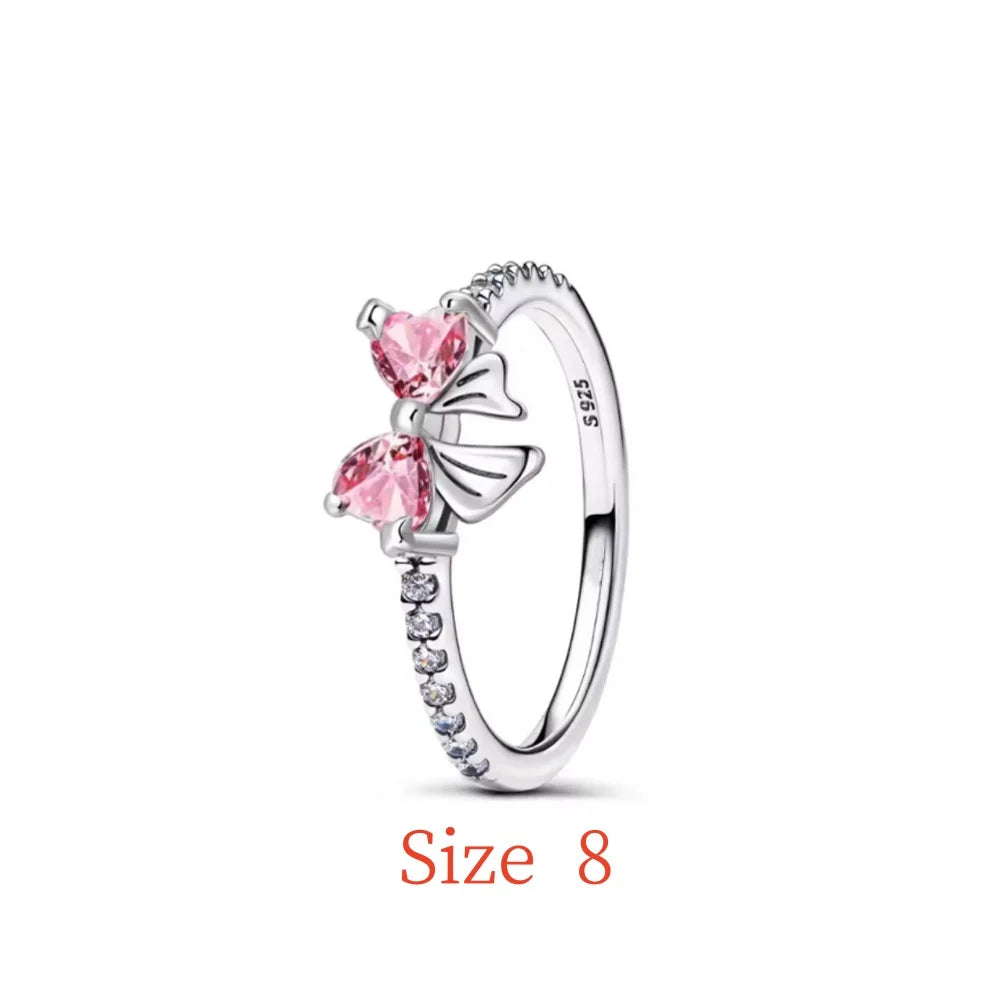 New 925 Silver bow Heart-shaped Ring Necklace, Suitable for Valentine's Day, Holiday Gifts for Women, DIY High-end, Fashion Jewelry