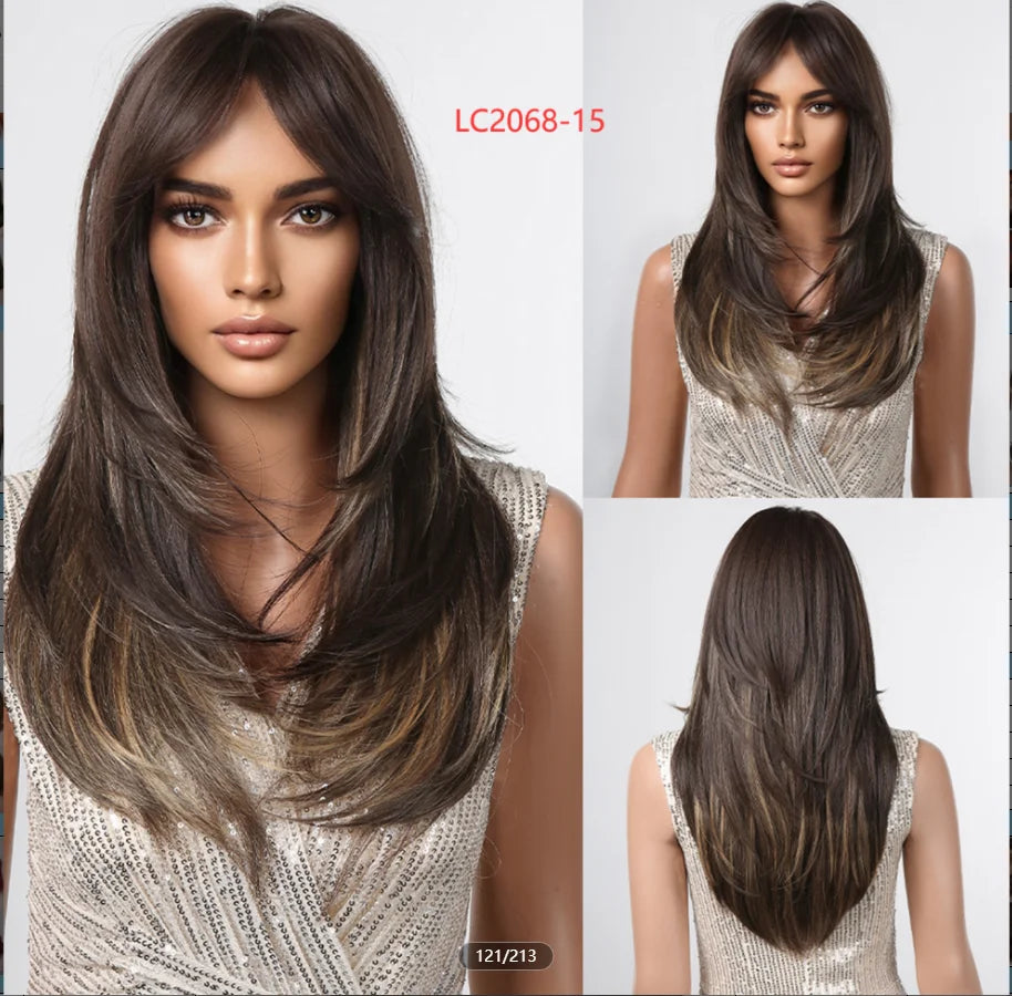 CharmSource Blonde Long Hair Natural Straight Wig, Synthetic Wigs  for Women Daily Party High Density