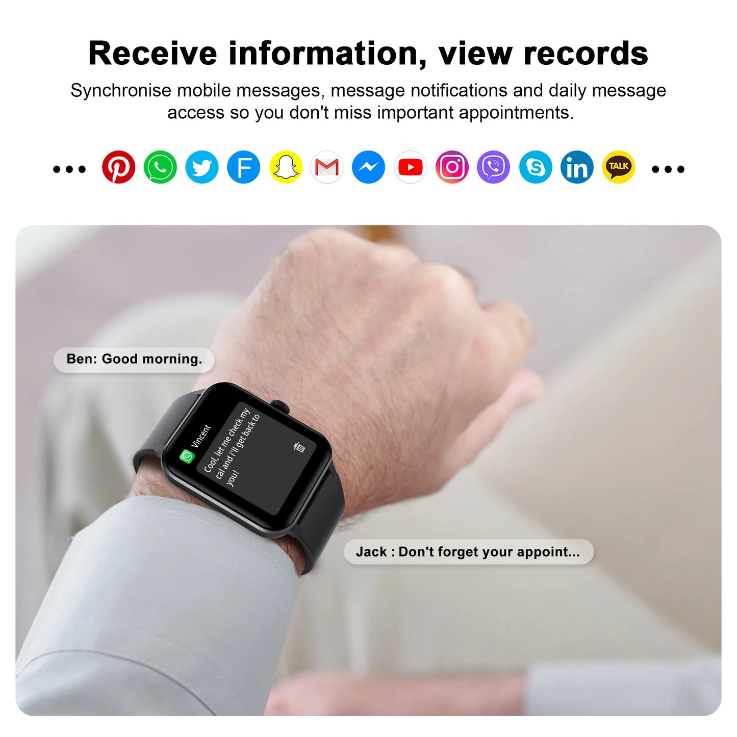 Blackview R50 Smart Watch, Heart Rate Monitor 1.85'' HD Screen, 100+ Sport Modes, Men Women, Outdoor Watch for IOS Android