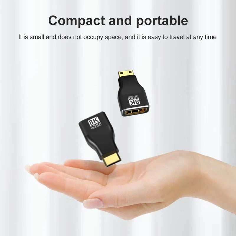 HDMI-Compatible Adapter, Mini/Micro HDMI To HDMI Adapter, 8K 60Hz 4K 120Hz/144Hz Male To Female Converter For HDTV Laptop PS5