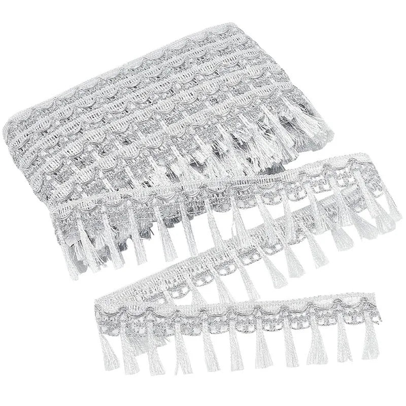5 Yards Gold Silver Fringe Tassel Trim Polyester Fibre Fringe Lace Trim Ribbon Crafting Lace Sewing Trim for Curtain Clothes Ho
