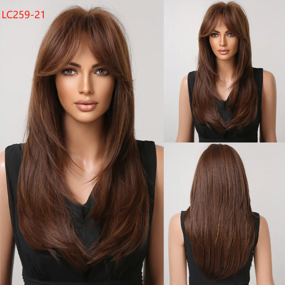 CharmSource Blonde Long Hair Natural Straight Wig, Synthetic Wigs  for Women Daily Party High Density