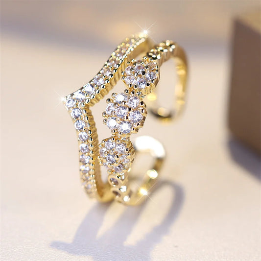 Vintage Black Zircon Opening Ring Multicolor Crystal Small Stone Engagement Rings For Women Vintage Gold Color Wedding Band Gift