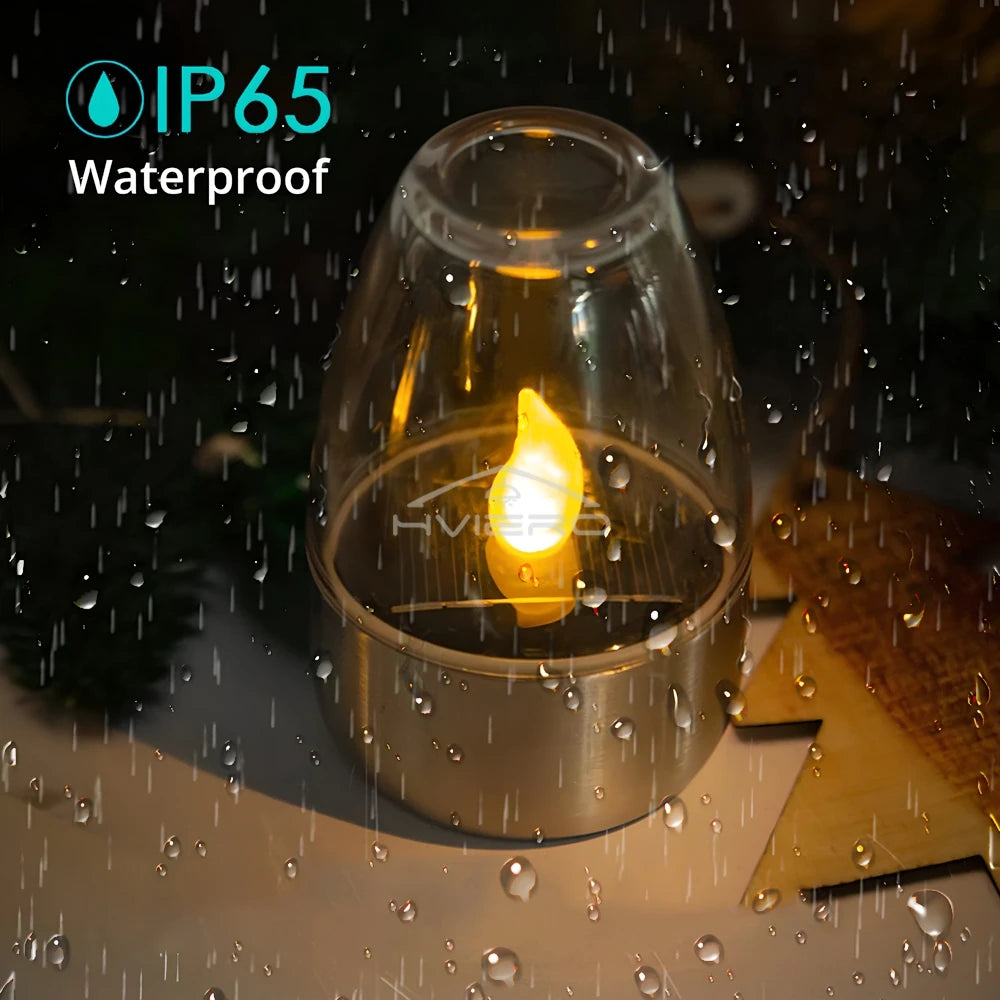 Solar Light LED Stainless Steel Candle, Outdoor Courtyard Decorative Atmosphere Night Lights Halloween Candlelight, Dinner Lamping