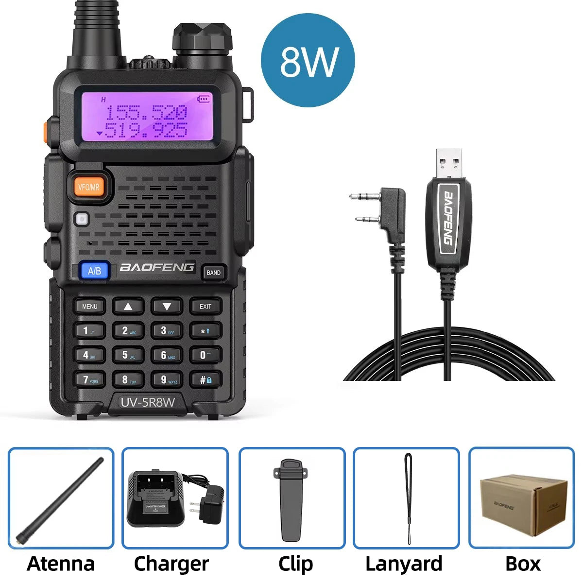 Walkie Talkie, UV 5R 5W 8W Dual Band Ham Two Way Radio, Vhf Uhf FM Radio, Handheld Transceiver, Hunting 16KM, BAOFENG