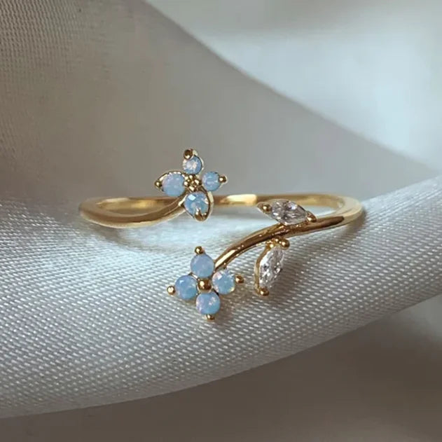 New Cute Colorful Zircon Flower Ring For Women Girl, Fashion Vintage Zircon Adjustable Rings, Jewelry Gift