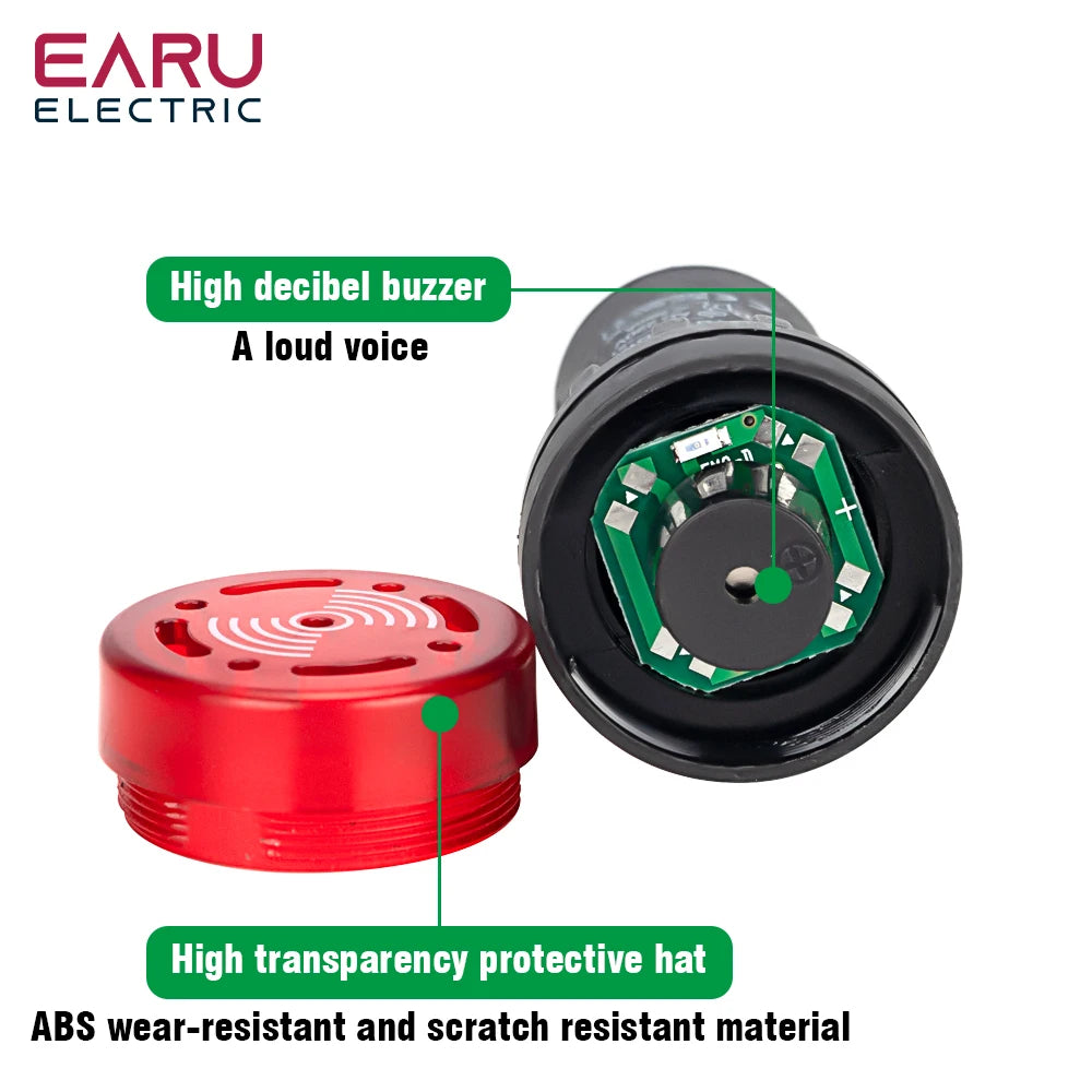 1Pc, 12V 24V 110V 220V, Flash Signal Light Red LED, Active Buzzer Beep Alarm Indicator Green Red