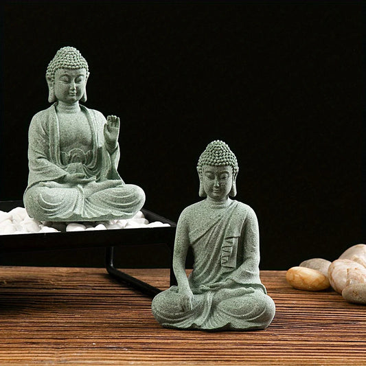 Jardín de Buda Estatua Decoración de pecera Mini figura de budismo Decoración de mesa de escritorio Estatua zen para el hogar Arenisca verde Tailandia