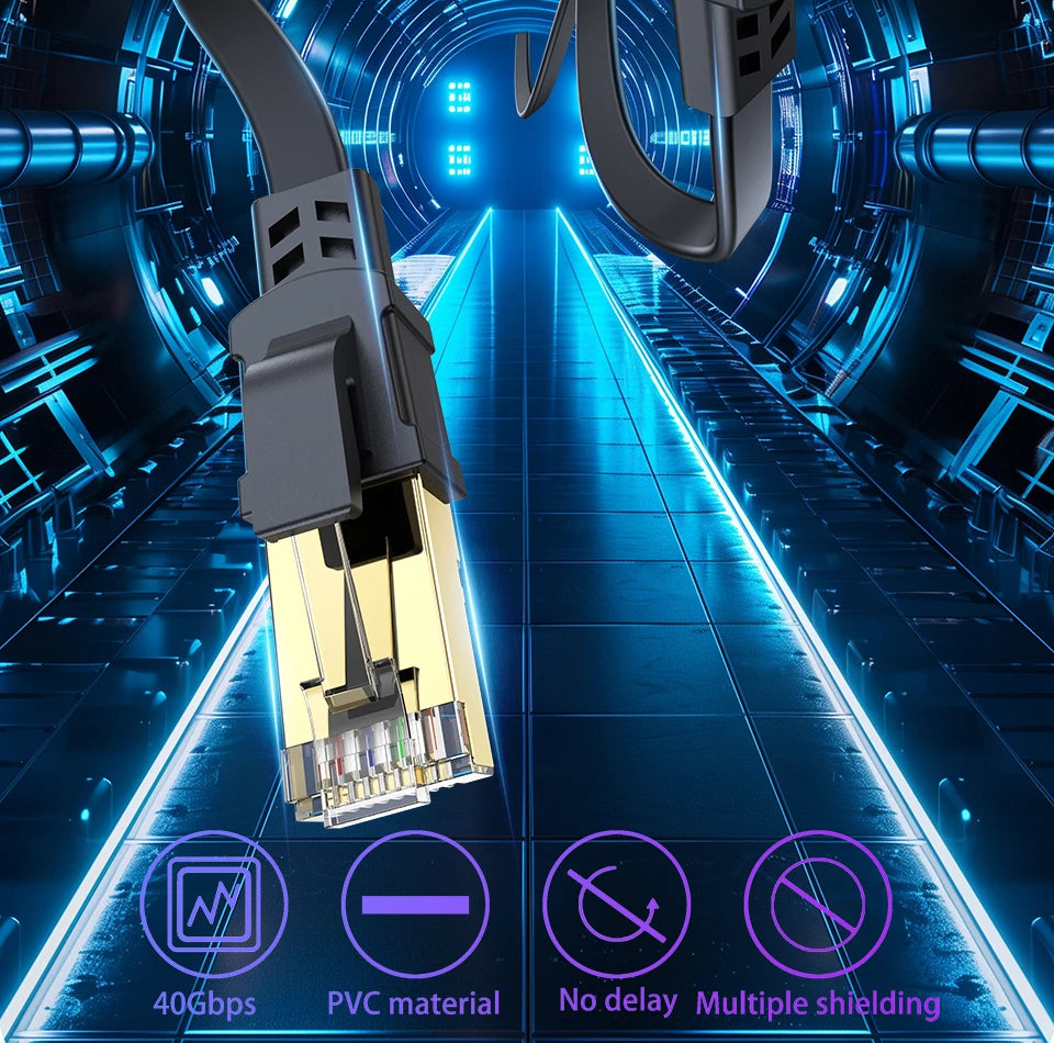 CAT8 Ethernet Cable 40Gbps 2000MHz, CAT8 RJ45 Network Lan Patch Cord Flat, 10m 15m 20m 30m, 50ft 100feet for Modem Router PS 5/4
