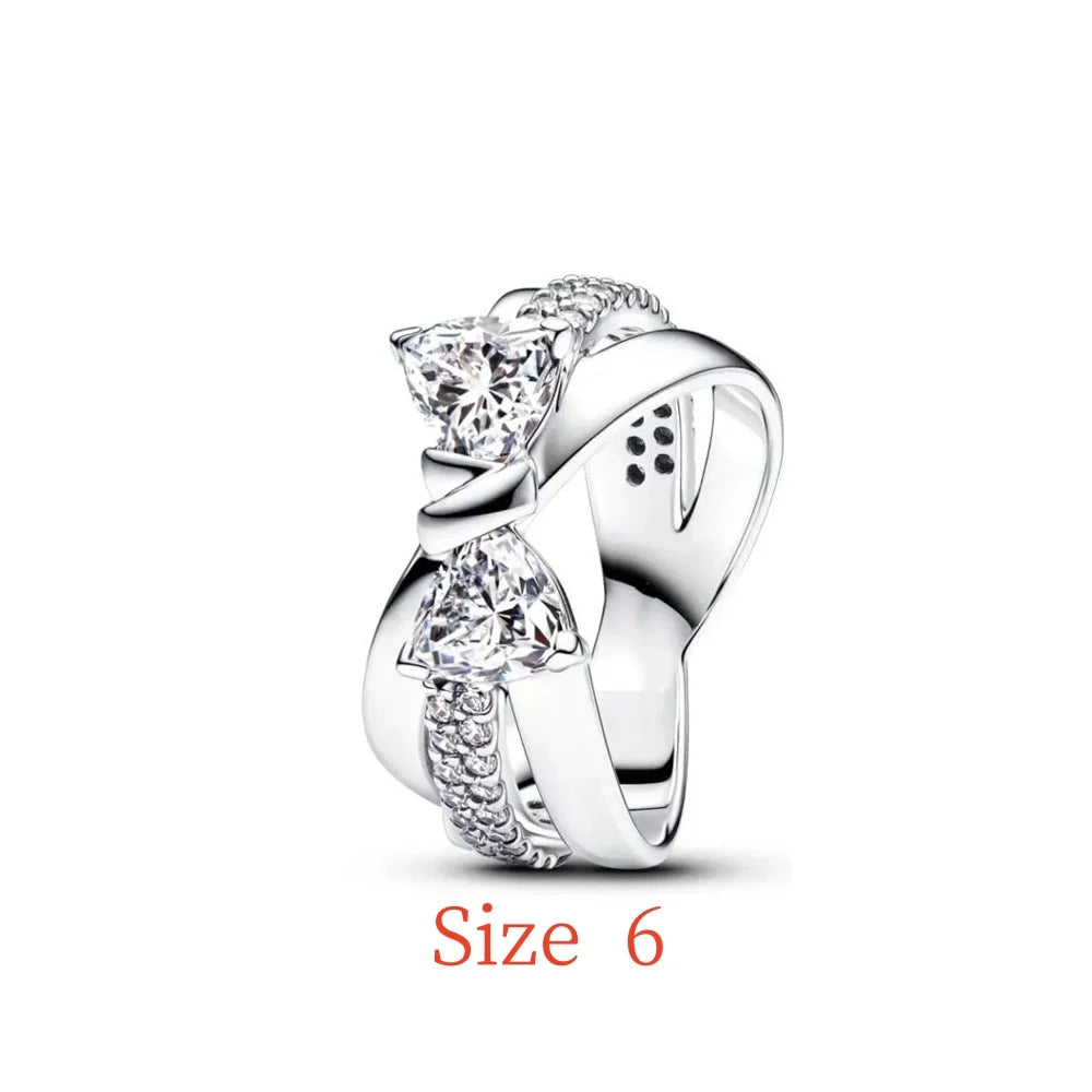 New 925 Silver bow Heart-shaped Ring Necklace, Suitable for Valentine's Day, Holiday Gifts for Women, DIY High-end, Fashion Jewelry