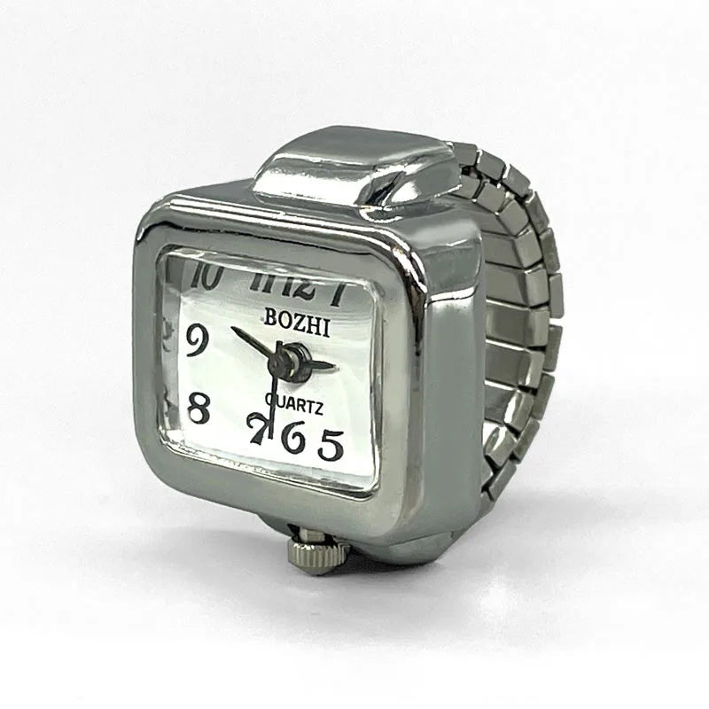 Vintage Punk Finger Watch, Mini Elastic Strap Alloy Watch, Couple Rings, Jewelry Clock, Retro Roman Quartz Watch Rings, For Women, For Men