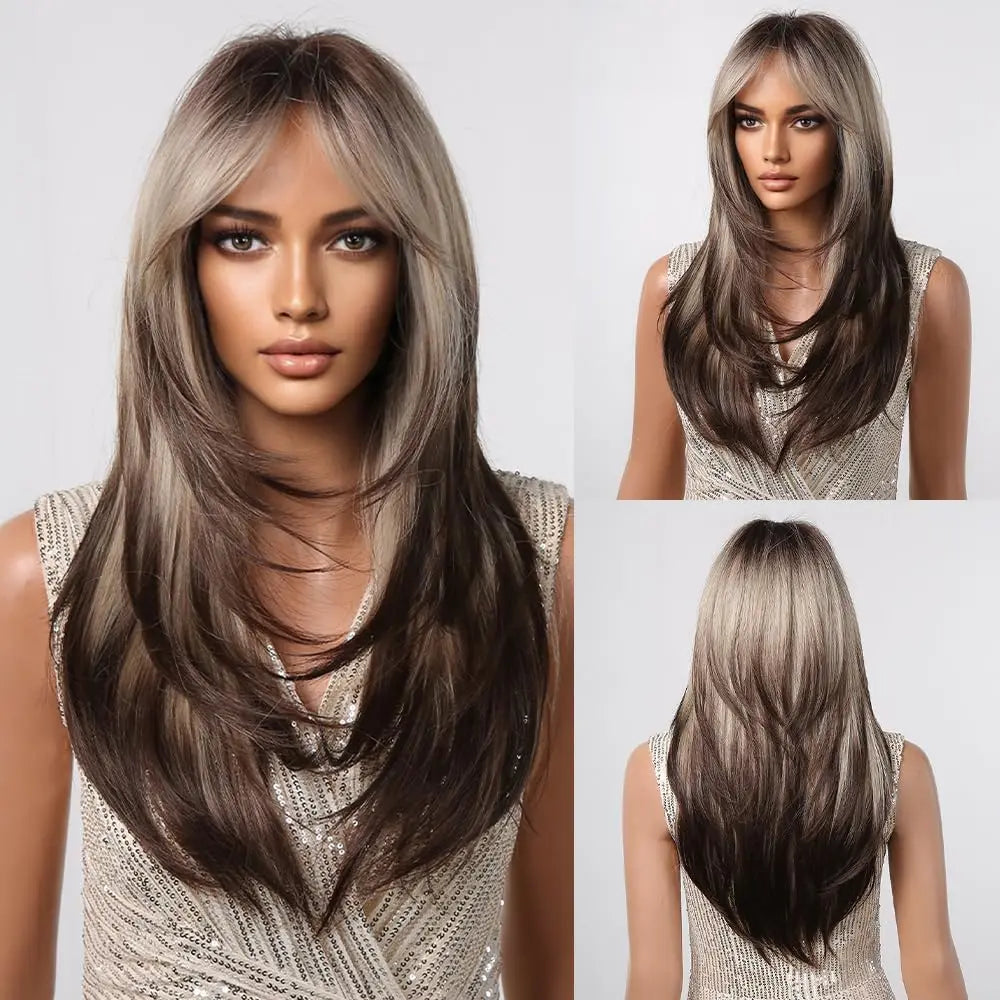 CharmSource Blonde Long Hair Natural Straight Wig, Synthetic Wigs  for Women Daily Party High Density