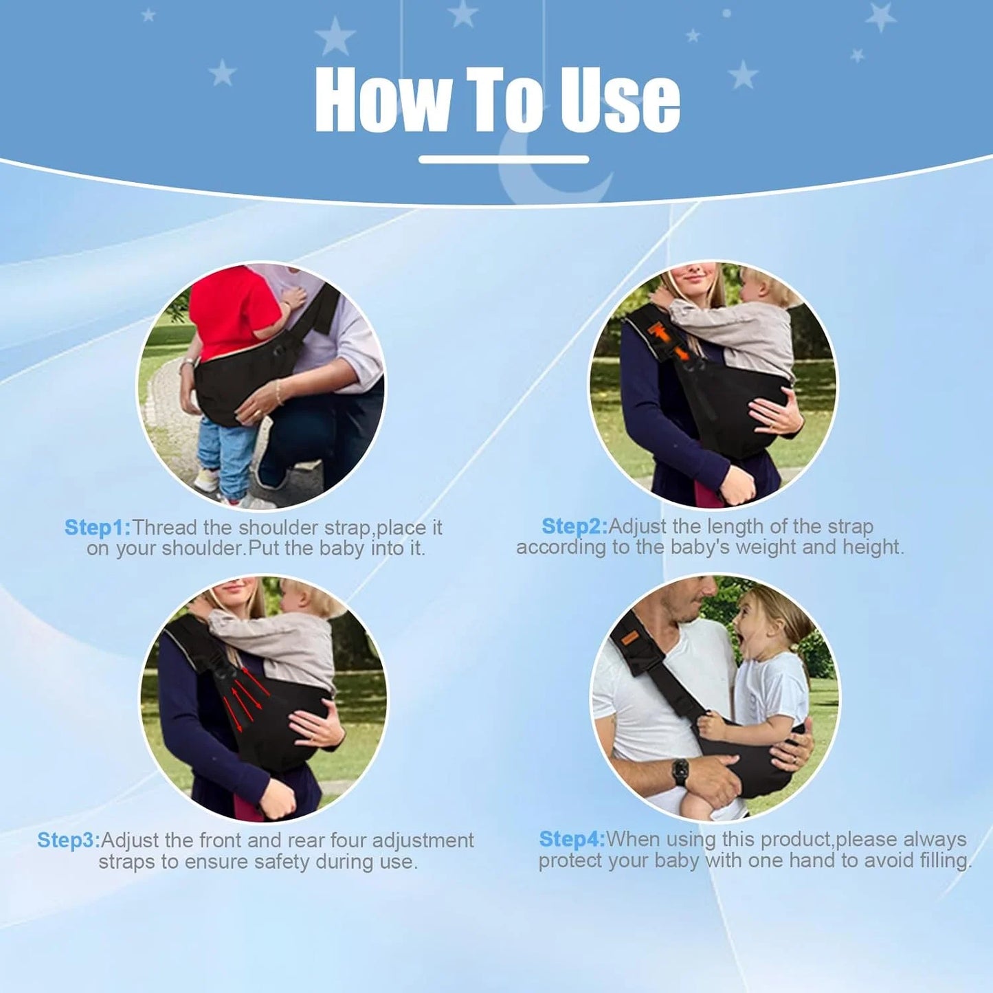 Portable Baby Carrier Wrap, Toddler Accessories, Multifunctional Strap Infant Bag, Adjustable Shoulder Baby Carriers Sling for Kids