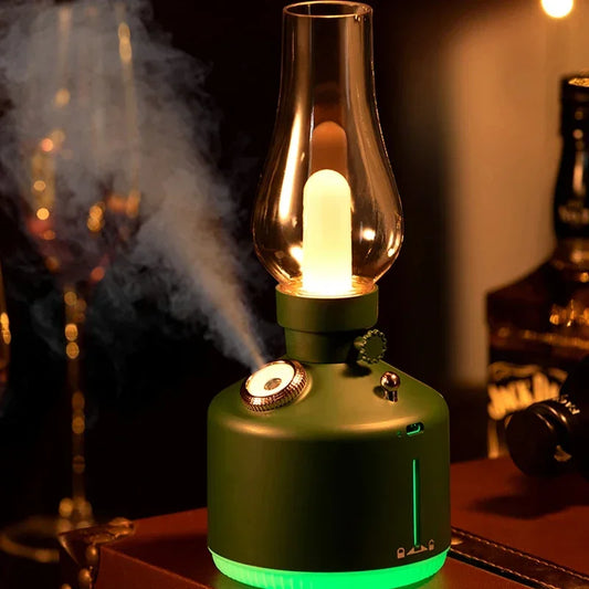 Nuevo humidificador de aire con lámpara retro de vela, difusor de aroma inalámbrico, aceite esencial recargable, 7 luces de colores, niebla fría para el hogar