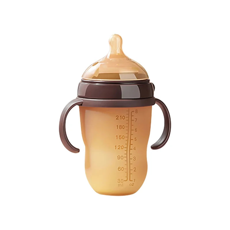 New 0-36 months baby nano-silicone bottle, 240ml 150ml Baby Bottle with handle Breastmilk-like design Soft milk pulling