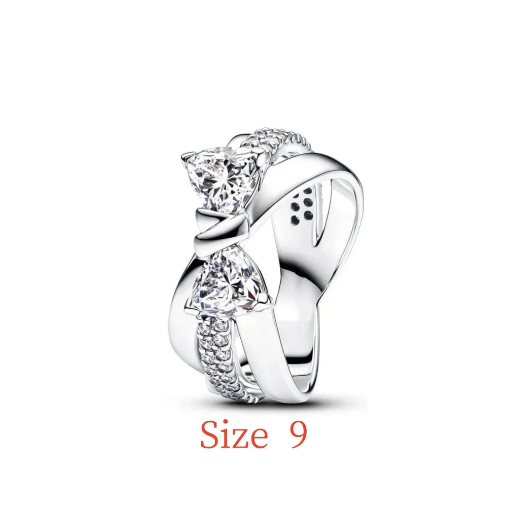 New 925 Silver bow Heart-shaped Ring Necklace, Suitable for Valentine's Day, Holiday Gifts for Women, DIY High-end, Fashion Jewelry