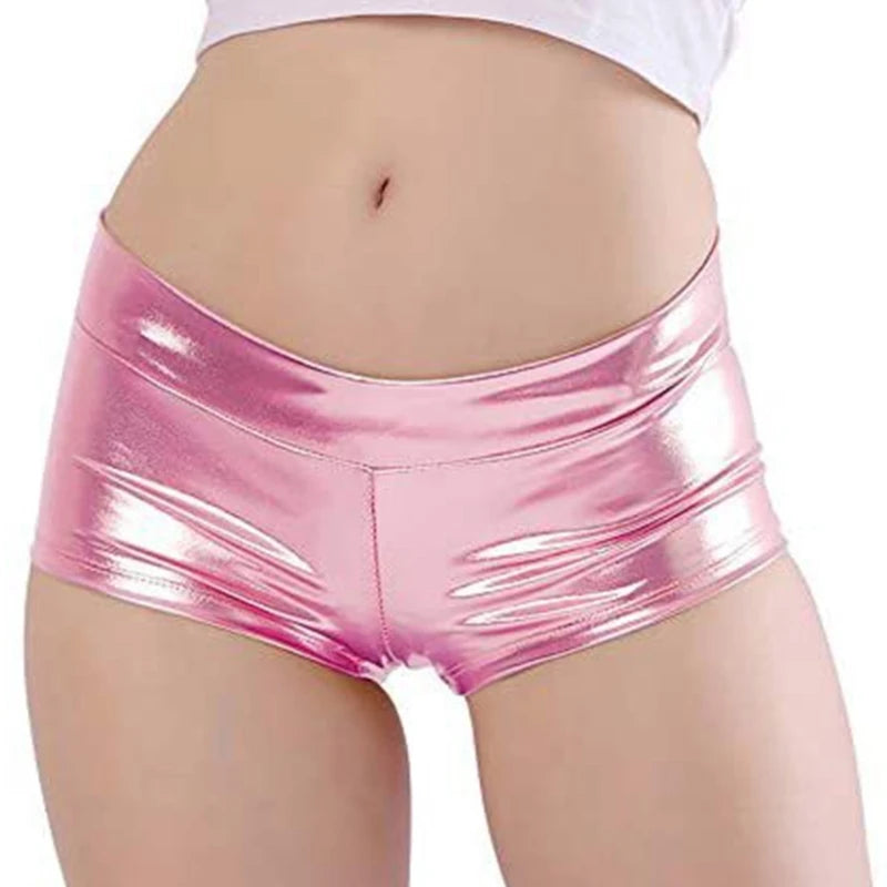Women's Metallic Booty Shorts, Shining Low Waist Shorts, Dance Festival Bottoms Faux Leather Hot Pants, Clubwear Gifts