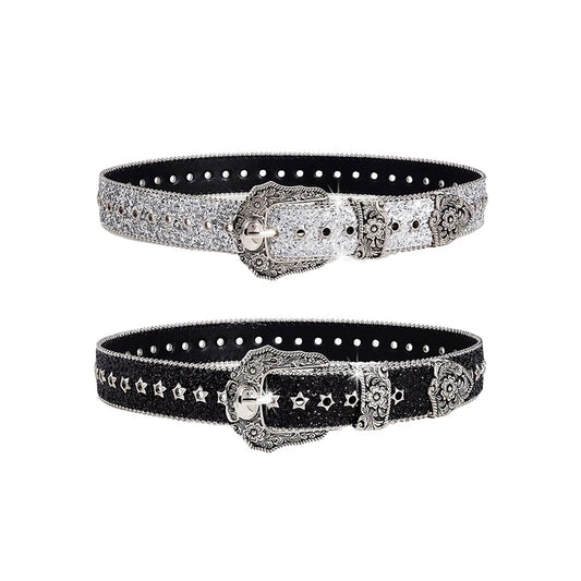 Personality Gothic Rhinestone Belts For Women Girl Fashion PU Leather Belts Western Cowboy Y2K Retro Jeans Skirt Decor Waistband