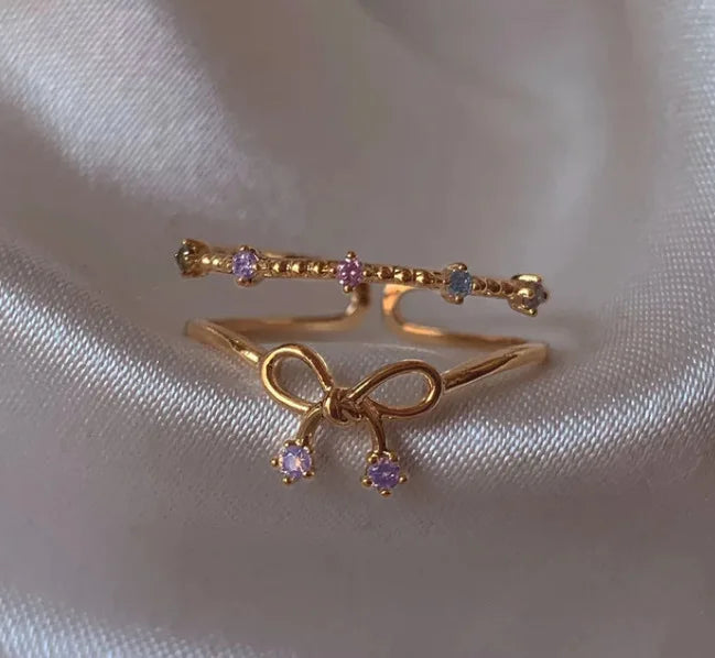 New Cute Colorful Zircon Flower Ring For Women Girl, Fashion Vintage Zircon Adjustable Rings, Jewelry Gift