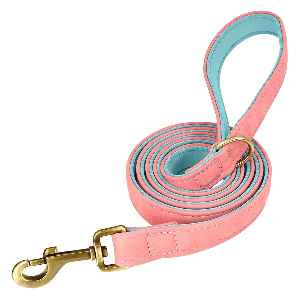 Customized Leather Dog Collar Leash Set, Soft Padded Leather Collar For Small Medium Large Dogs With Free Engraved Nameplate