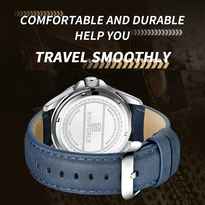 Men Fashion Quartz Watches, Male Leather Strap Sport Waterproof Wristwatches, Calendar Clock, Relogio Masculino, NAVIFORCE