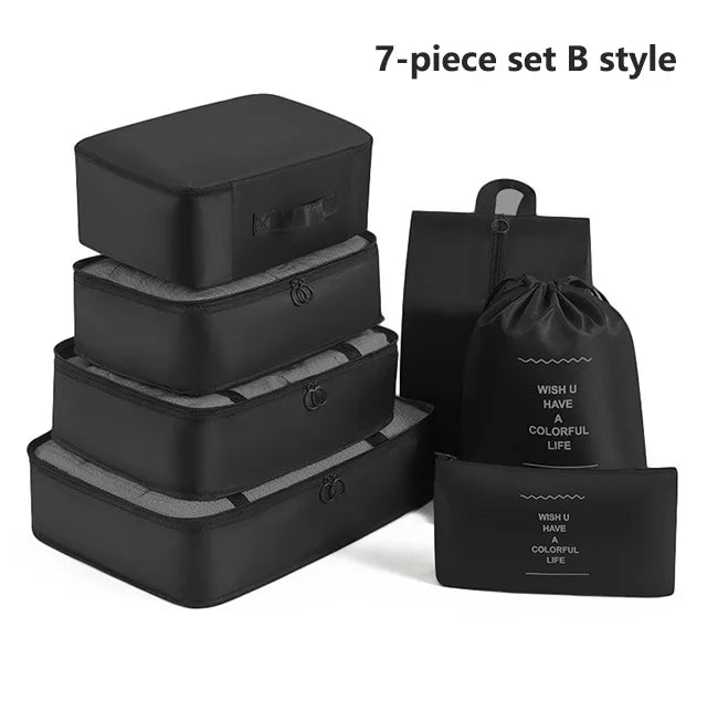7Pcs, Travel Organizer, Storage Bags, Wardrobe Cube Suitcase Packing Cubes Set Storages, Luggage Clothes Shoe Pouch Folding