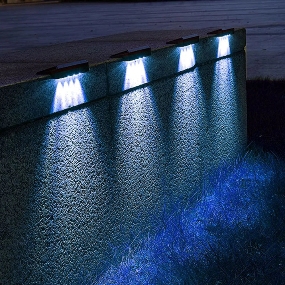 2 Pack Solar Wall Lights, 4 LED Solar Fence Lights, Outdoor Waterproof Solar Deck Lights, Wall Lights for Fence Post Yard Pathway
