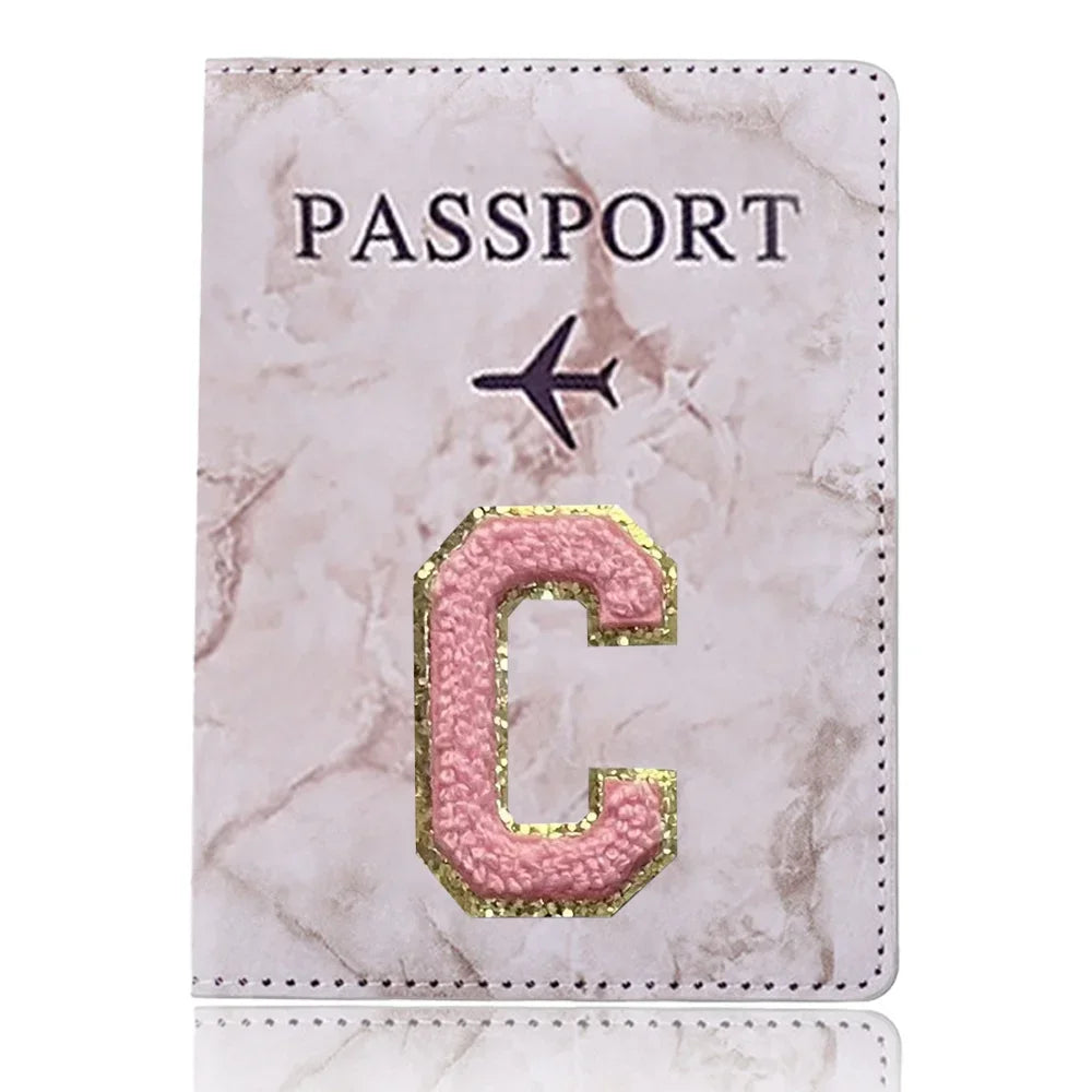 Fashion Passport Protective Cover, Embroidery Letter Pattern Travel Passport Holder, Wallet Gift PU Leather Card Case Cover Unisex