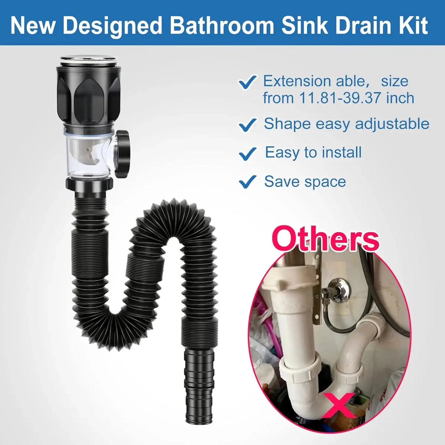 Universal Bathroom Washbasin Anti Blockage Drain Pipe Flexible Stretchable Deodorant Strainer Pipeline Accessories