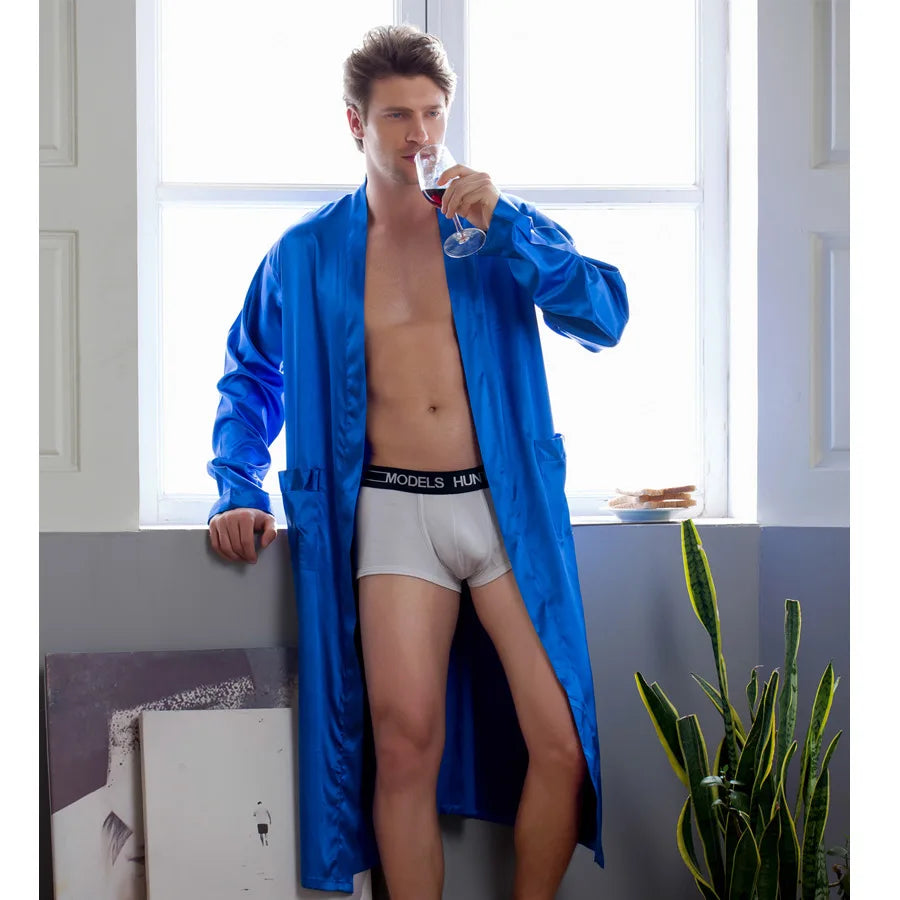 Plus Size 3XL, Men Long Bathrobe Sleepwear, Black Bridegroom Wedding Robe, Spring Summer Sleepwear, Nightwear, Loose Satin Home Wear
