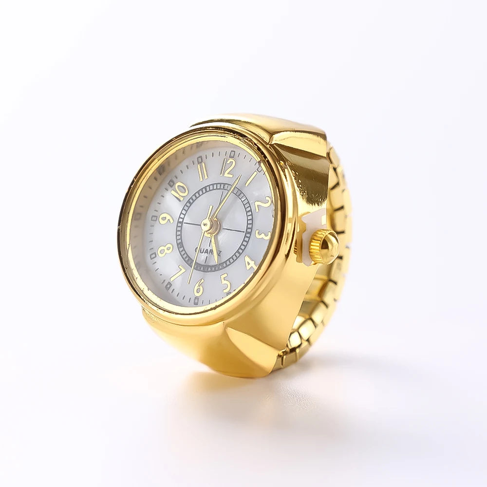 Vintage Punk Finger Watch, Mini Elastic Strap Alloy Watch, Couple Rings, Jewelry Clock, Retro Roman Quartz Watch Rings, For Women, For Men