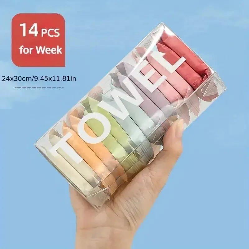 14Pcs/box, Disposable Washcloth, Portable Travel Towel, Thickened Compressed Face Cleansing Beauty Square Towel