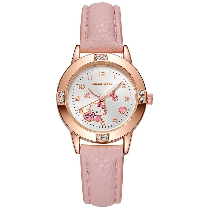 Sanrio Hello Kitty Children's Watch, Cinnamoroll Kuromi My Melody Cute Cartoon Rose Gold Wristwatch with Diamond, Children's Quartz Watch