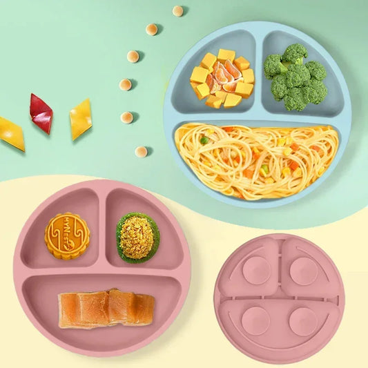 Juego de vajilla de silicona de grado alimentario para niños, bol de alimentación para bebé, plato con ventosa, vaso con pajita, cuchara y tenedor de madera para niños, vajilla para bebés y niños pequeños