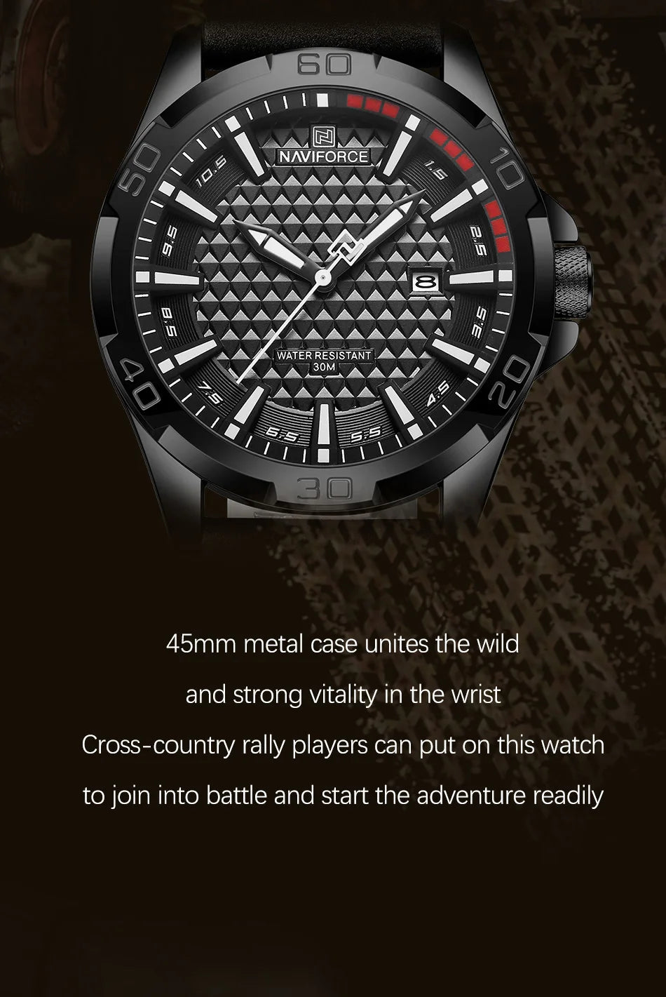 Men Fashion Quartz Watches, Male Leather Strap Sport Waterproof Wristwatches, Calendar Clock, Relogio Masculino, NAVIFORCE