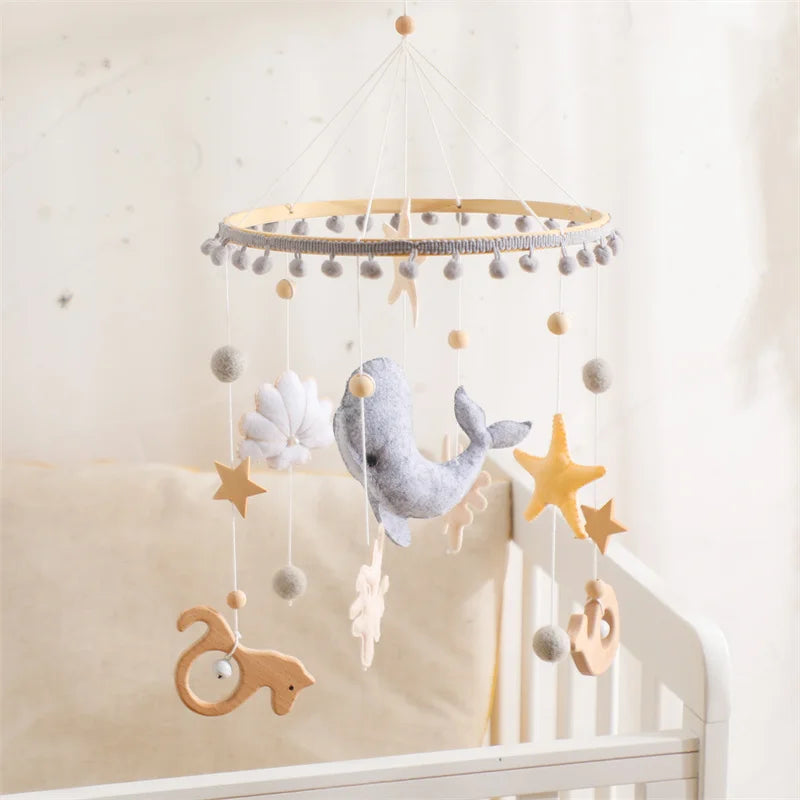 Newborn Baby Rattles Toys, 0-12 Months Soft Felt Whale Bed Bell Infant Mobile Crib Hanging Musical Carousel Toy, Boys Girls Gift